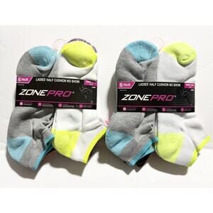 Zone Pro Ladies No Show Socks 12 Pair Half Cushion Low Cut Shoe 4-10 Color NEW